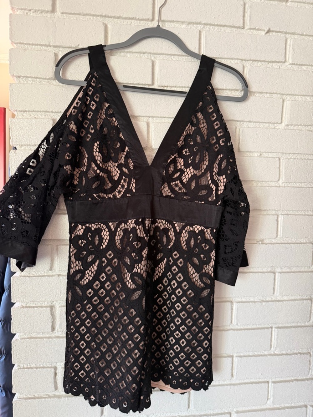 BARDOT Black Lace Cold-Shoulder romper  with Nude Lining size medium